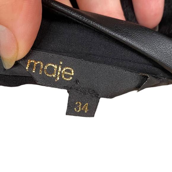 MAJE Black Pleated Perforated Laser Cut Leather Trim Mini Skirt SZ XS - Picture 8 of 8